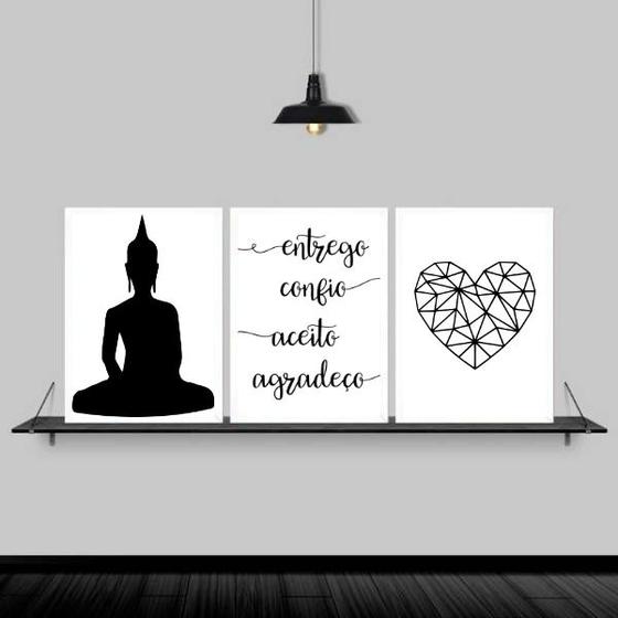 Imagem de Kit 3 Quadros Buda Mantra Coração 24x18cm - com vidro