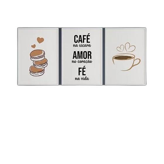 Imagem de Kit 3 Quadros Café Amor E Fé 24X18Cm Com Vidro Madeira Preta