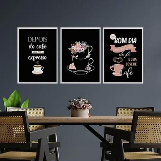 Imagem de Kit 3 Quadros Café Com Uma Pitada De Fé 24X18Cm - Preta