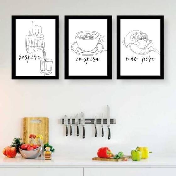 Imagem de Kit 3 Quadros Café Respira/Inspira/Não Pira 45x34cm - com vidro