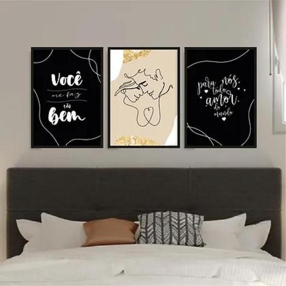 Imagem de Kit 3 Quadros Casal 45x34cm - Vidro - Moldura Preta