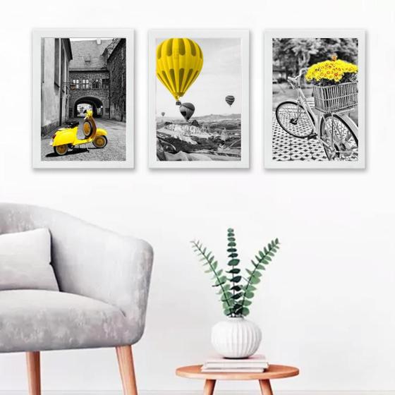 Imagem de Kit 3 Quadros Cidades PB Amarelo 33x24cm - Vidro