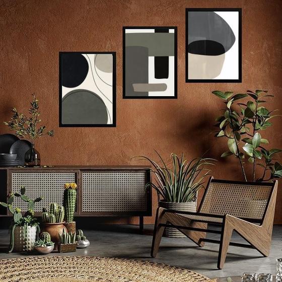 Imagem de Kit 3 Quadros Contemporâneos Cinza E Preto 45X34Cm - Vidro