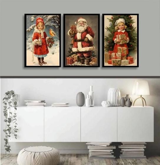 Imagem de Kit 3 Quadros De Natal Vintage 24X18Cm - Com Vidro