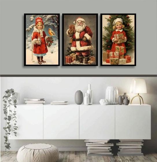 Imagem de Kit 3 Quadros De Natal Vintage 33x24cm - com vidro