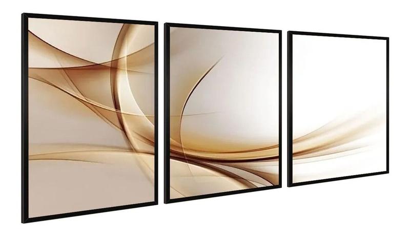 Imagem de Kit 3 Quadros Decorativo Abstrato Traços Marrom Formas 60x40 Vinil