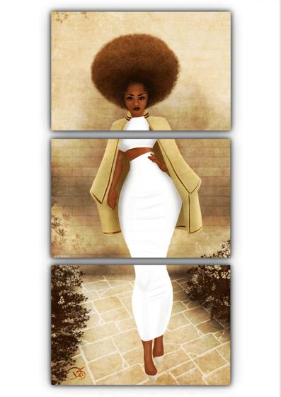 Imagem de Kit 3 quadros decorativo mulher negra afro sala quarto mdf