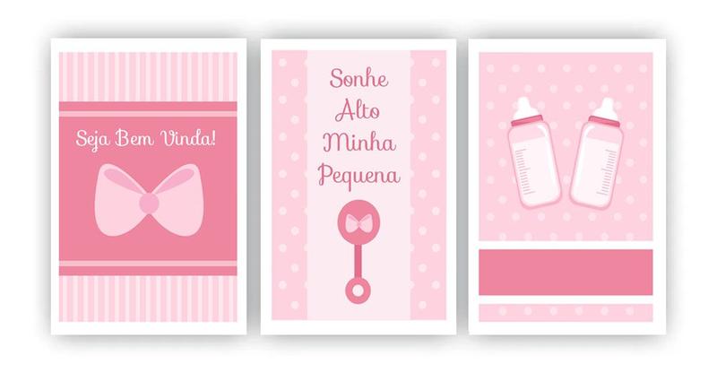 Imagem de kit 3 quadros decorativo quarto menina bebê 20x29