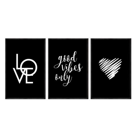 Imagem de Kit 3 quadros decorativos 40x60cm canvas good vibes frs003