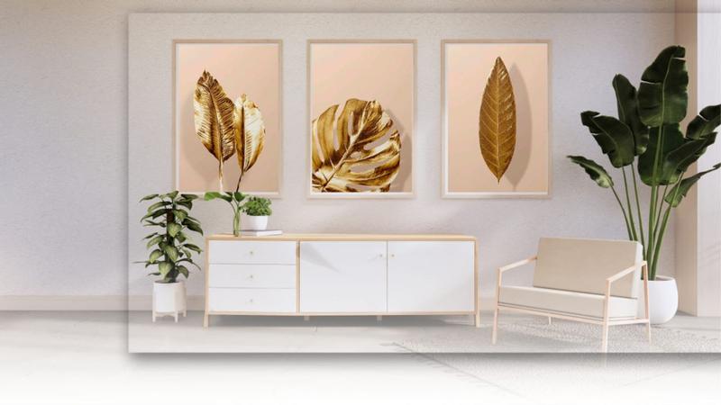 Imagem de Kit 3 Quadros Decorativos 50x70 Folhas - Londrinorte Molduras