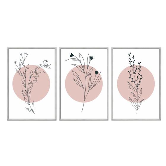 Imagem de Kit 3 quadros decorativos 60x80cm canvas  arte moderna minimalista galhos abg045