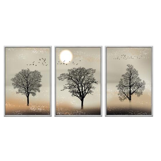 Imagem de Kit 3 quadros decorativos 60x80cm vidro plantas por do sol vintage flnt057