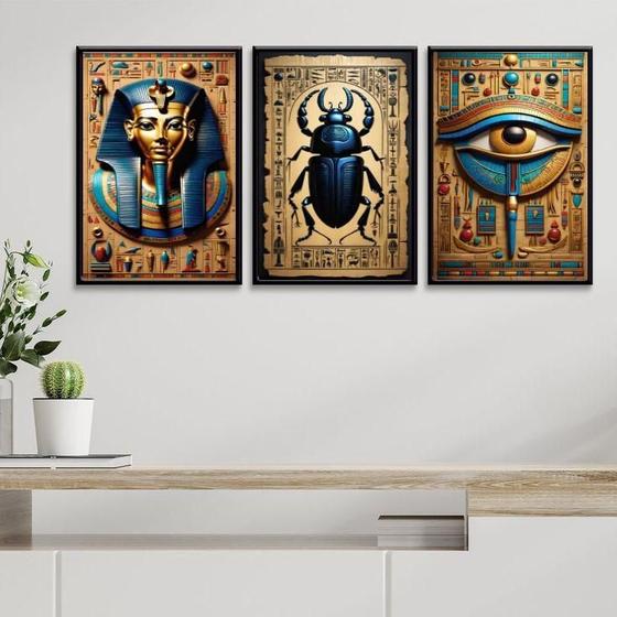 Imagem de Kit 3 Quadros Decorativos Artes Egípcias 45X34Cm - Com Vidro