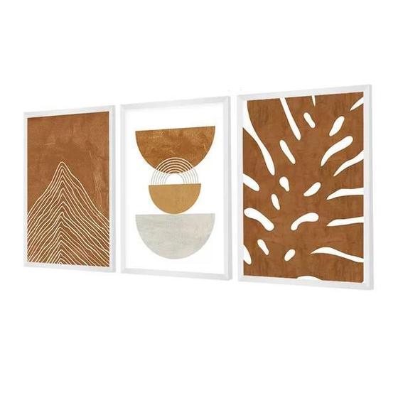 Imagem de Kit 3 Quadros Decorativos Boho Marrom Abstrato 43x63cm