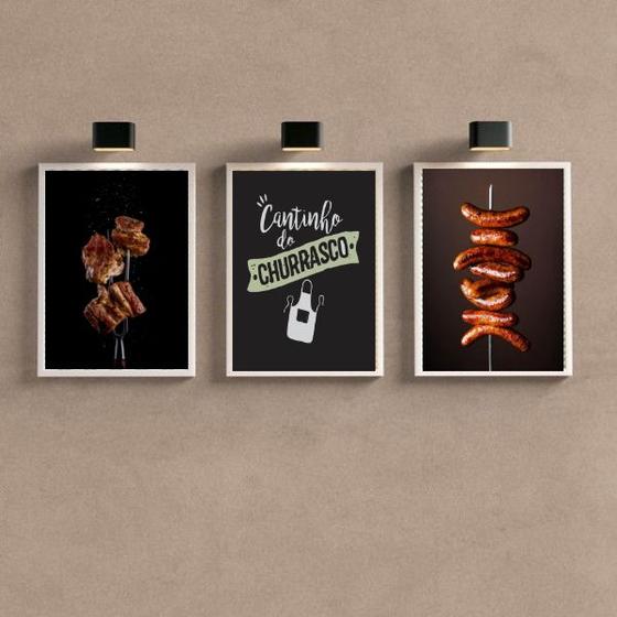 Imagem de Kit 3 Quadros Decorativos Cantinho Churrasco Fotos 45x34cm
