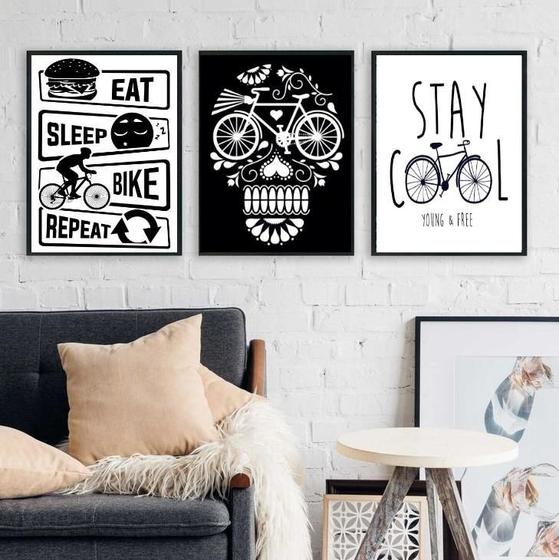 Imagem de Kit 3 Quadros Decorativos Cantinho Da Bike 33X24Cm