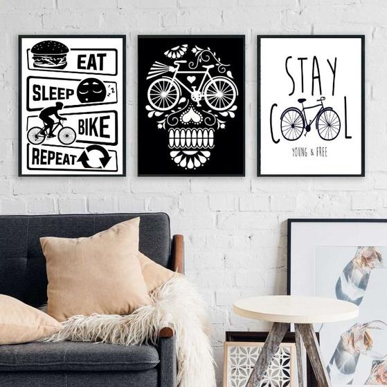 Imagem de Kit 3 Quadros Decorativos Cantinho Da Bike 45x34cm - com vidro