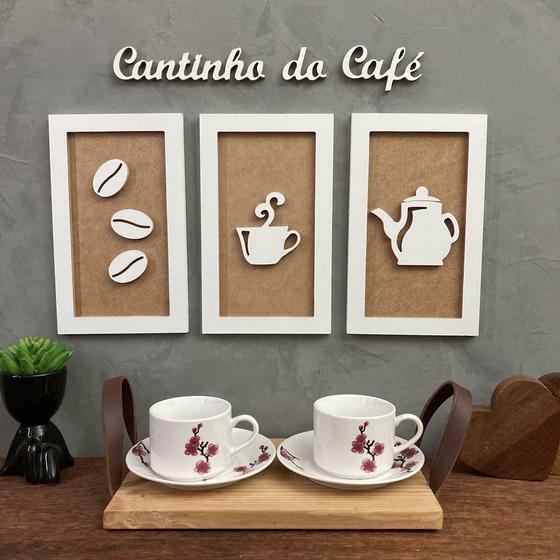 Imagem de Kit 3 Quadros decorativos Cantinho do Café + Frase relevo 3D