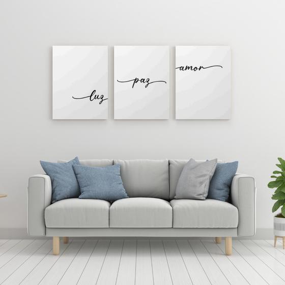 Imagem de Kit 3 Quadros Decorativos com frases luz amor paz - Londrinorte