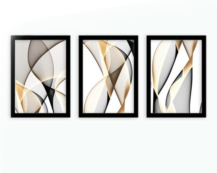 Imagem de Kit 3 Quadros Decorativos Com Moldura Contraste Sob Linhas