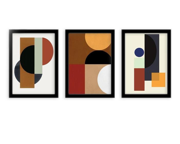 Imagem de Kit 3 Quadros Decorativos Com Moldura Preta Abstrato Geo