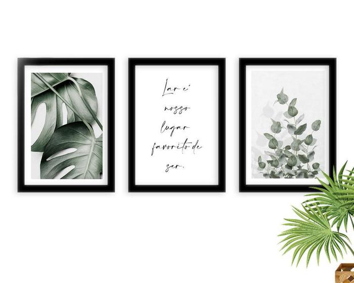 Imagem de Kit 3 Quadros Decorativos Com Molduras Lar Plantas