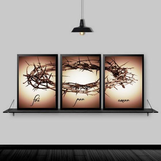 Imagem de Kit 3 Quadros Decorativos Coroa De Espinhos 33x24cm - com vidro