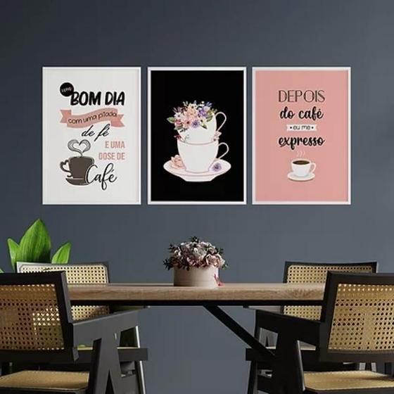 Imagem de Kit 3 Quadros Decorativos Dose De Café Fé 45X34 Vidro Branca