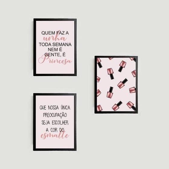 Imagem de Kit 3 Quadros Decorativos Esmalteria 33x24cm - com vidro