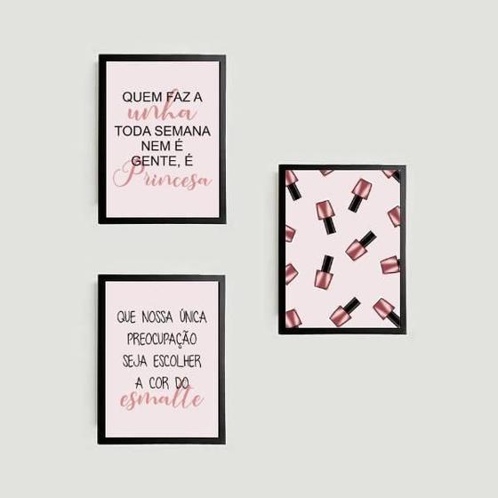 Imagem de Kit 3 Quadros Decorativos Esmalteria 45X34Cm Moldura Preta