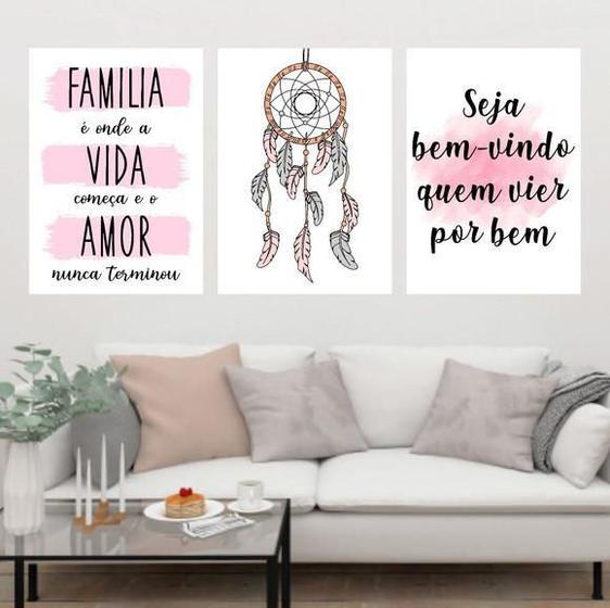 Imagem de Kit 3 Quadros Decorativos Família Filtro Dos Sonhos 34x23cm