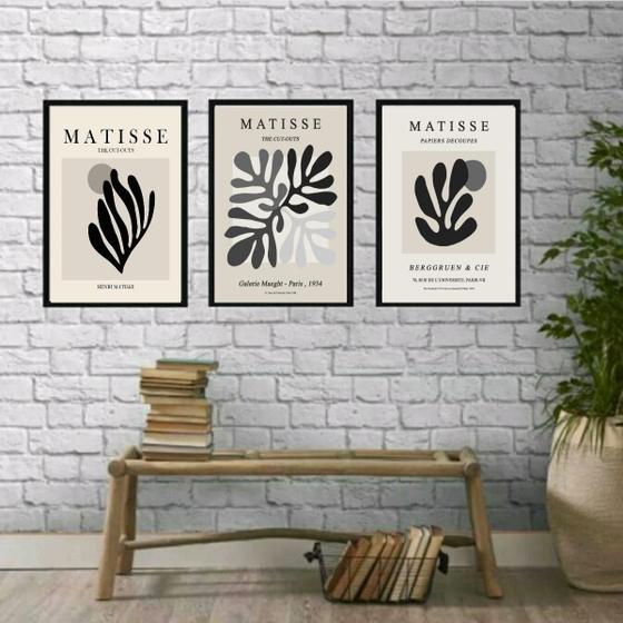 Imagem de Kit 3 Quadros Decorativos Folhas Matisse 45x34cm Vidro