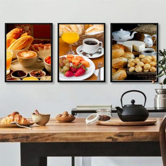 Imagem de Kit 3 Quadros Decorativos Fotografias De CaféDaManhã 33x24cm - com vidro