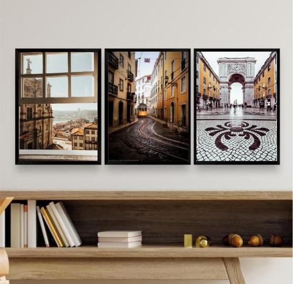 Imagem de Kit 3 Quadros Decorativos Fotogragias Portugal 33X24Cm