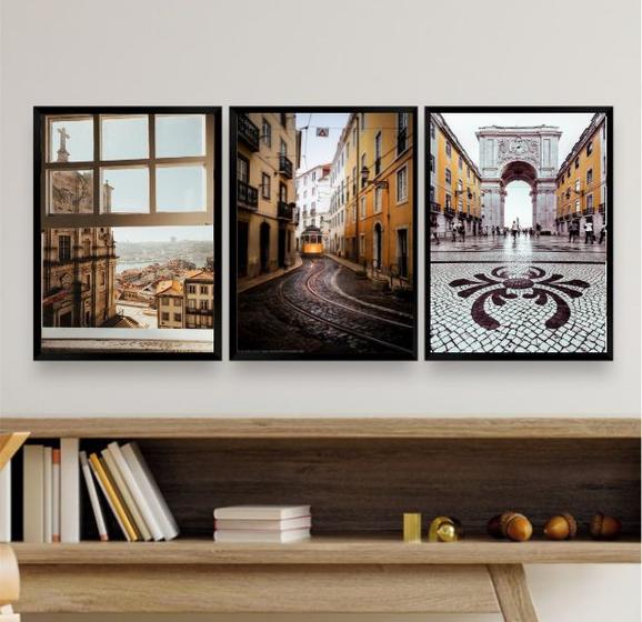 Imagem de Kit 3 Quadros Decorativos Fotogragias Portugal 45x34cm