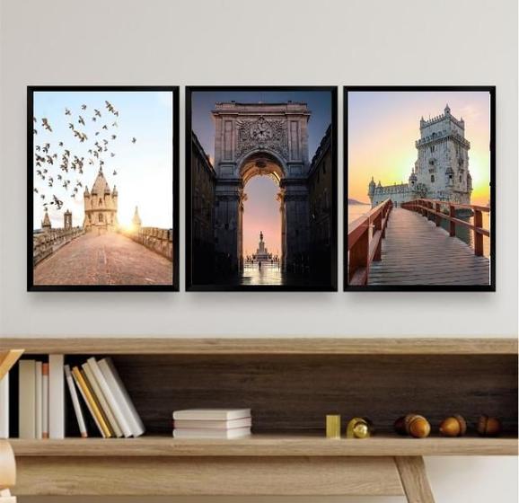 Imagem de Kit 3 Quadros Decorativos Fotos De Portugal 45X34Cm - Vidro