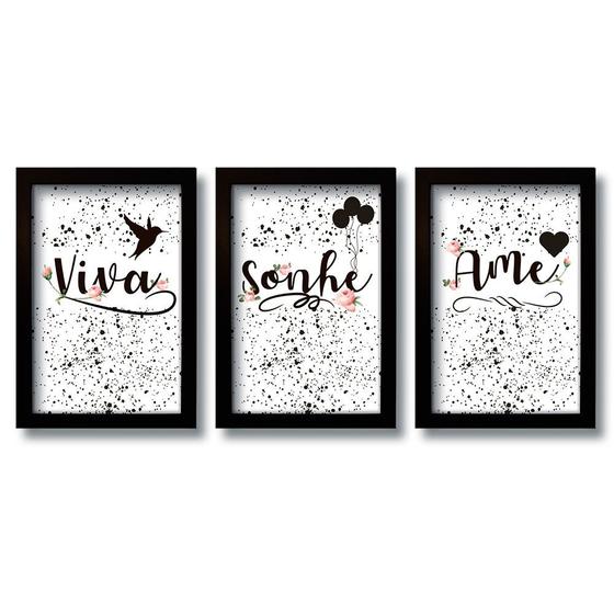 Imagem de Kit 3 Quadros Decorativos Frases Viva Sonhe Ame