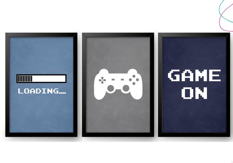 Imagem de Kit 3 Quadros Decorativos Game On Video Game vidro moldura