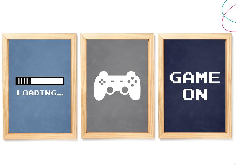 Imagem de Kit 3 Quadros Decorativos Game On Video Game vidro moldura