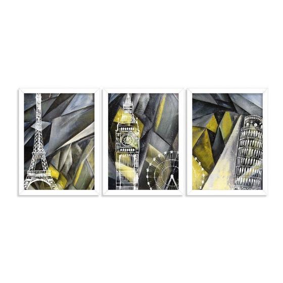 Kit 3 Quadros Decorativos Geométrico Europa Preto 60X40Cm Menor preço em Kit 3 Quadros Decorativos Geométrico Europa Preto 60X40Cm