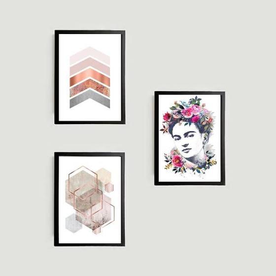 Imagem de Kit 3 Quadros Decorativos Geométricos Frida 24x18cm - com vidro