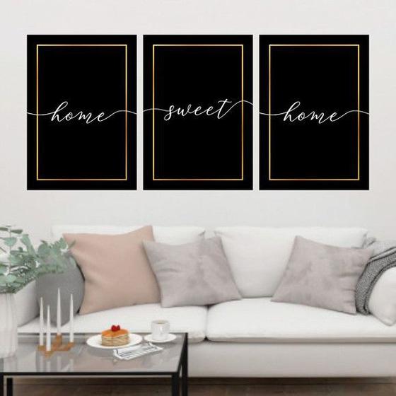 Imagem de Kit 3 Quadros Decorativos Home Sweet Home - Preto 45x34cm