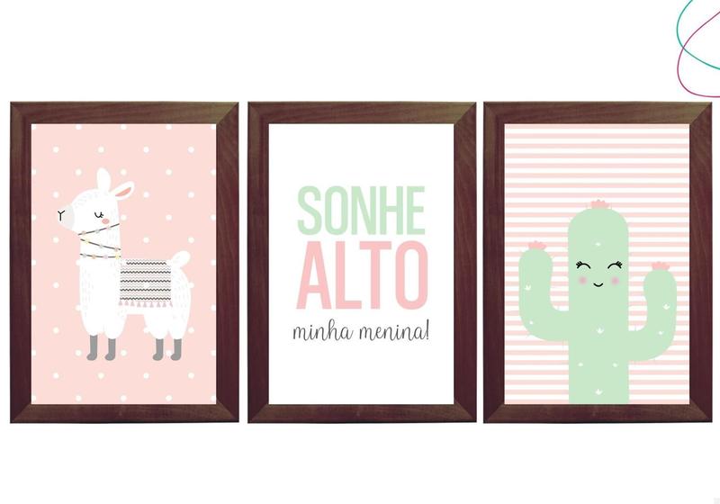 Imagem de Kit 3 Quadros Decorativos infantil Lhama Cacto Colorido