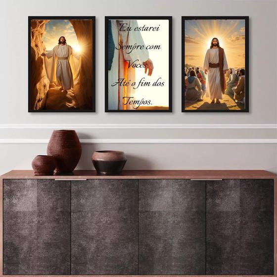 Imagem de Kit 3 Quadros Decorativos Jesus- Eu Estarei Sempre Com Vocês 24x18cm - com vidro