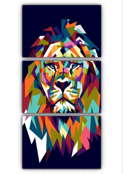 Imagem de Kit 3 quadros decorativos leão colorido tie dye psicodélico