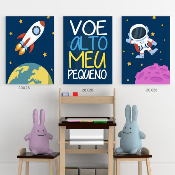 Imagem de Kit 3 Quadros Decorativos Menino Astronauta