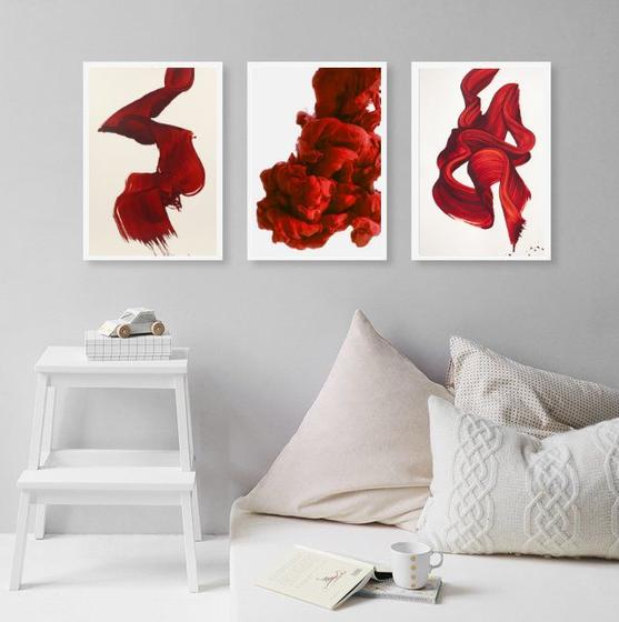 Imagem de Kit 3 Quadros Decorativos Minimalistas Abstratos Vermelhos 24x18cm