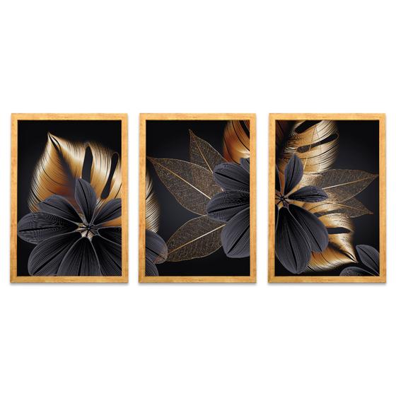 Imagem de Kit 3 Quadros Decorativos Moldura e Vidro Flores Sala Quarto Abstrato