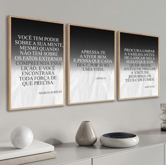 Kit 3 Quadros Decorativos Motivação Filosofia Estoicismo Com Moldura Menor preço em Kit 3 Quadros Decorativos Motivação Filosofia Estoicismo Com Moldura