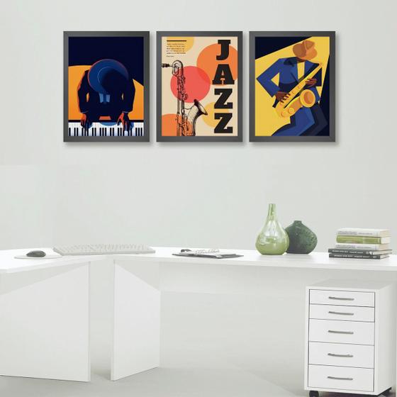 Imagem de Kit 3 Quadros Decorativos Músicos- Jazz 24x18cm - com vidro